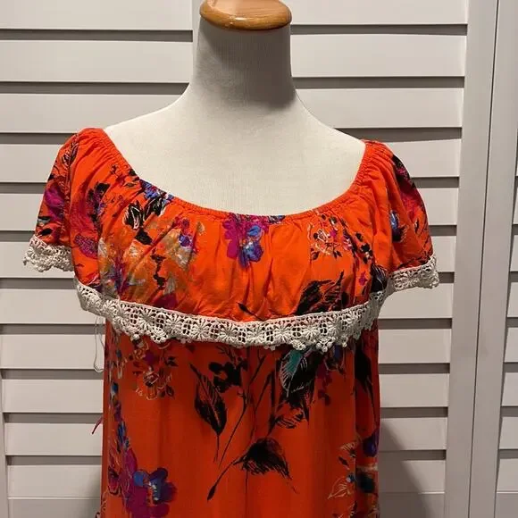 Umgee Maxi off/on Shoulder Dress in a Orange printed soft Fabric - Picture 2 of 7
